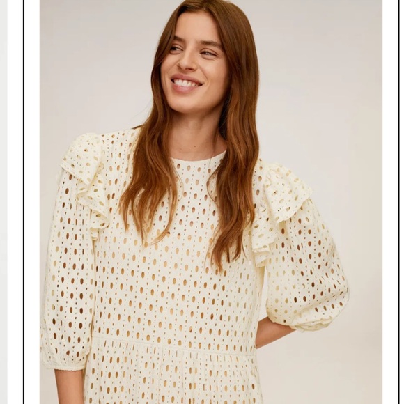 Mango Ruffled Open-Work Dress NWT - Picture 4 of 10